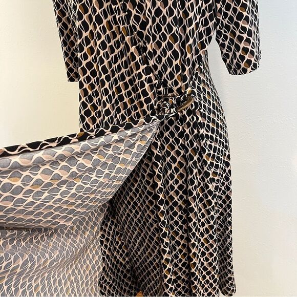 Elegant acorn print 3/4 sleeves fake wrap Dress fall vibes size LP - Picture 5 of 13